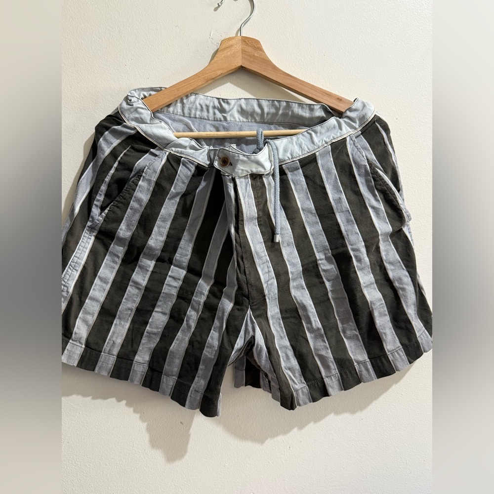 Brioni Black and White Striped Drawstring Athletic Shorts